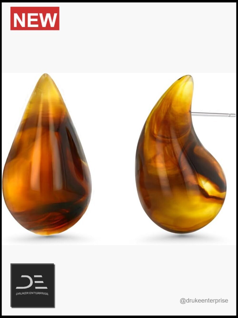 Oval Resin Tiger Eye Statement Earrings, Handmade Bohemian Dangling Baroque